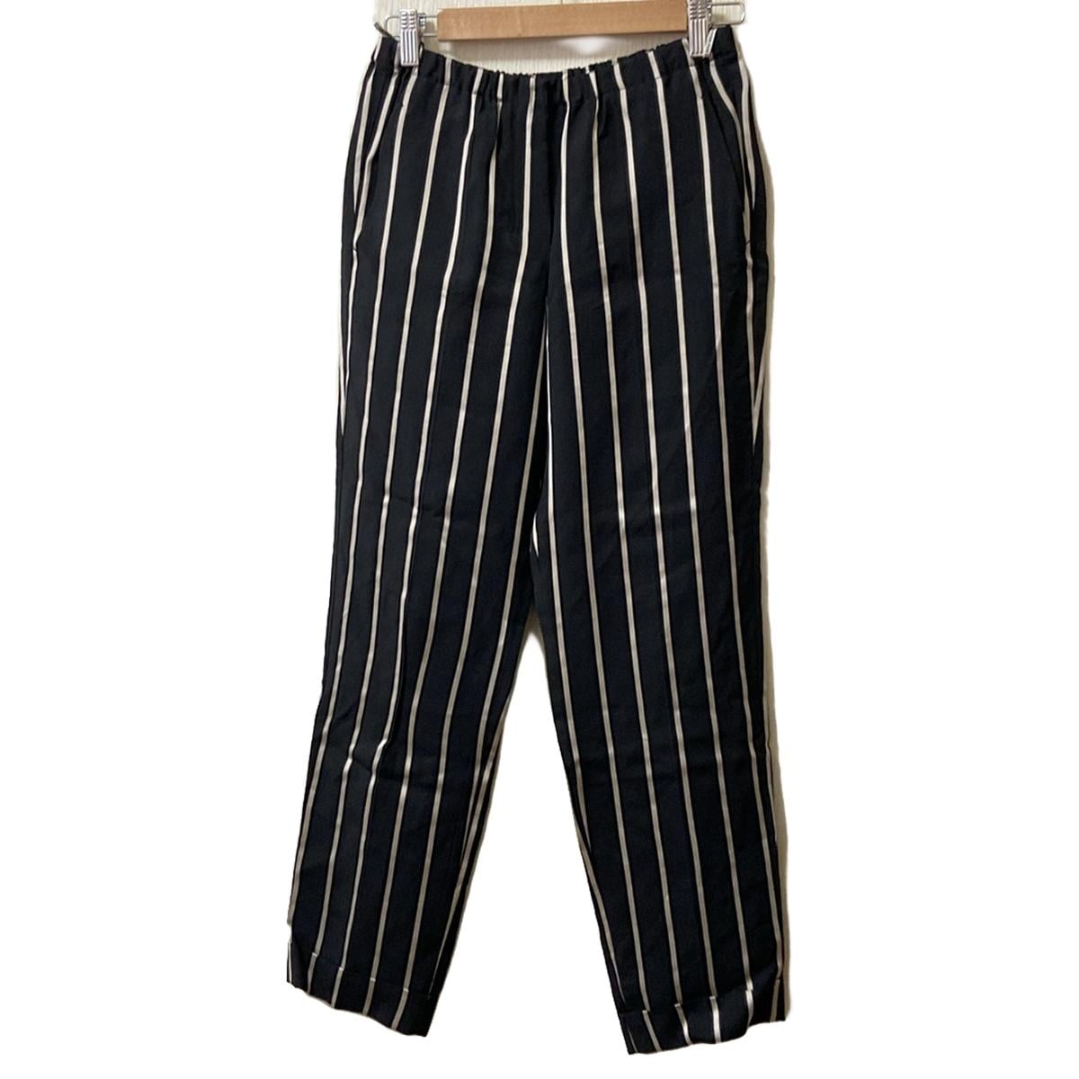【中古】S Max Mara(マックスマーラ) パンツ フルレングス/ウエストゴム/ストライプ 黒×ベージュ