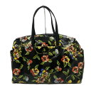 【中古】FEILER(フェイラー) ハンドバッグ 花柄 黒×レッド×マルチ レザー