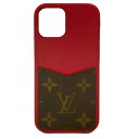 【中古】LOUIS VUITTON(ルイヴィトン) IPHONEバンパー12/12PRO 携帯電話ケース iPhoneケース スカーレット レザー、牛革