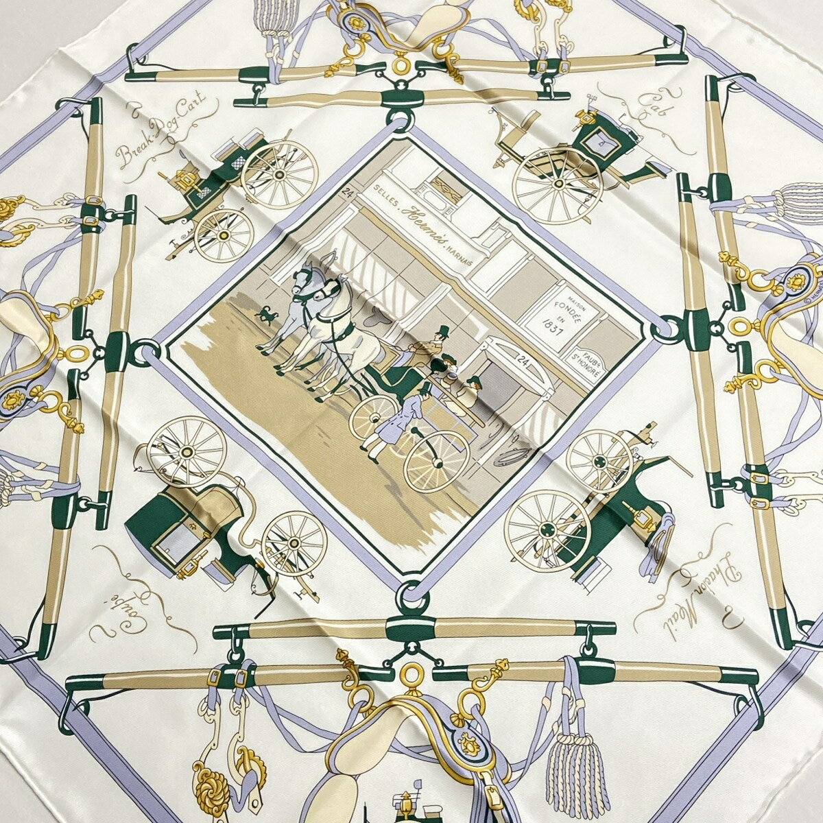 【中古】HERMES(エルメス) カレ70 スカーフ PALONNIERS 白×パープル×マルチのサムネイル