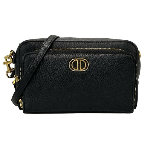 【中古】DIOR/ChristianDior(ディオール/クリスチャンディオール) ディオールカロ ダブルポーチ ショルダーバッグ ショルダーストラップ取り外し可能/ゴールド金具 黒 レザー 【中古】DIOR/ChristianDior(ディオール/クリスチャンディオール) ディオールカロ ダブルポーチ ショルダーバッグ ショルダーストラップ取り外し可能/ゴールド金具 黒 レザー