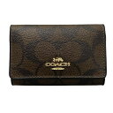【中古】COACH(コーチ) シグネチャー柄 キーケース ダークブラウン×レッド