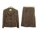 【中古】miss ashida(ミスアシダ) スカートスーツ ウール、シルク混 イエロー×ボルドー