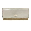 【新着】【中古】COACH(コーチ) シグネチャー柄 長財布 アイボリー×ベージュ レザー