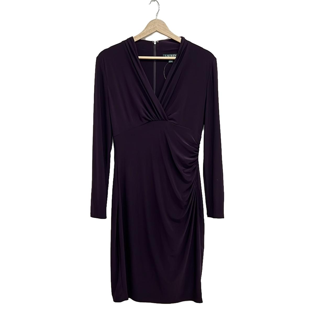 【中古】RalphLauren(ラルフローレン) ワンピース 長袖/ひざ丈/ギャザー パープル