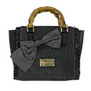 【中古】JILL by JILLSTUART(ジルバイジルスチュアート) ハンドバッグ かごバッグ/リボン/プラスチックハンドル 黒×ダークグレー コットン