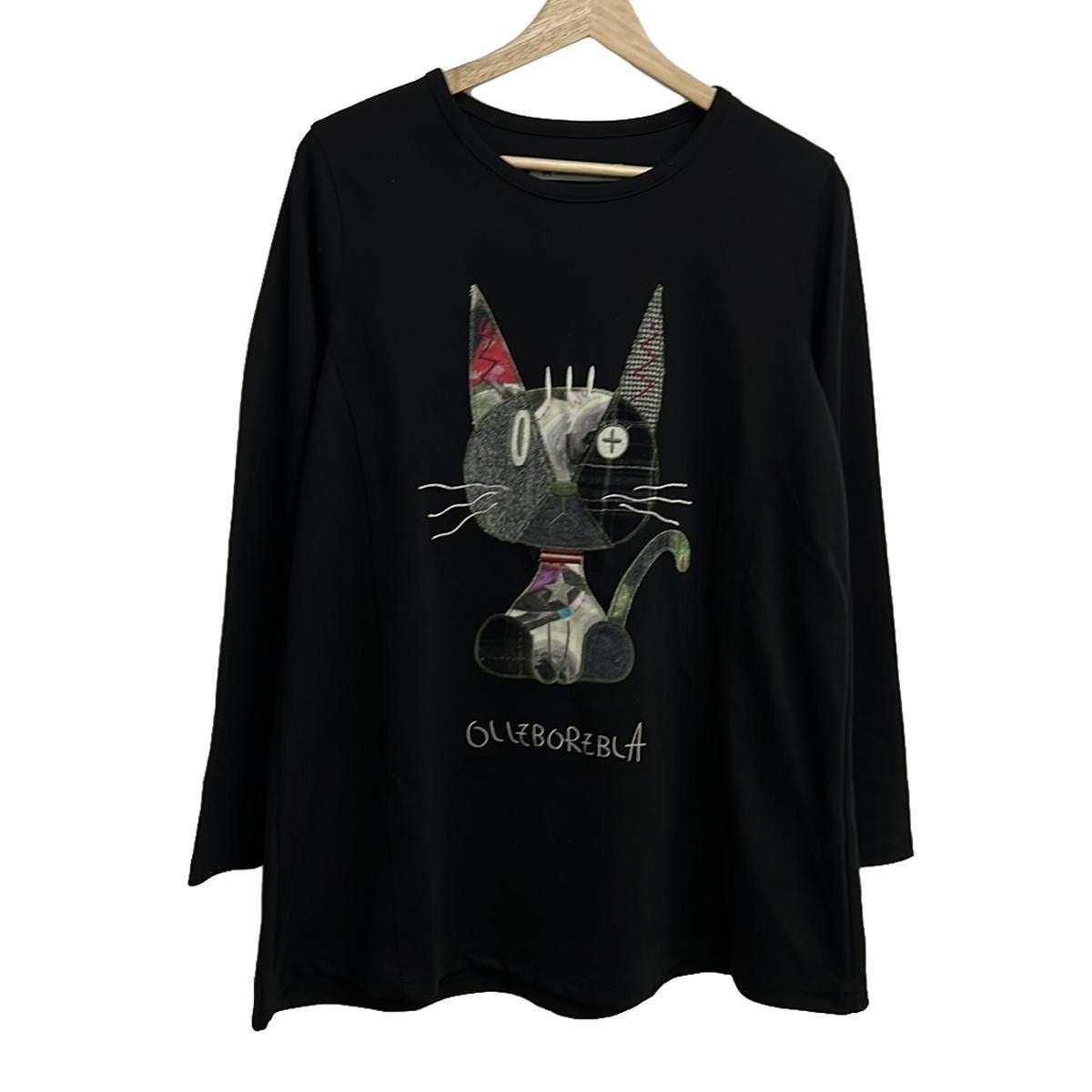 【中古】ALBEROBELLO/OLLEBOREBLA(アルベロベロ/オレボレブラ) チュニック クルーネック/長袖/刺繍/ネコ マルチ