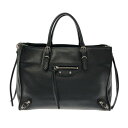 【新着】【中古】BALENCIAGA(バレンシアガ) ペーパーA6 トートバッグ 黒×イエロー レザー