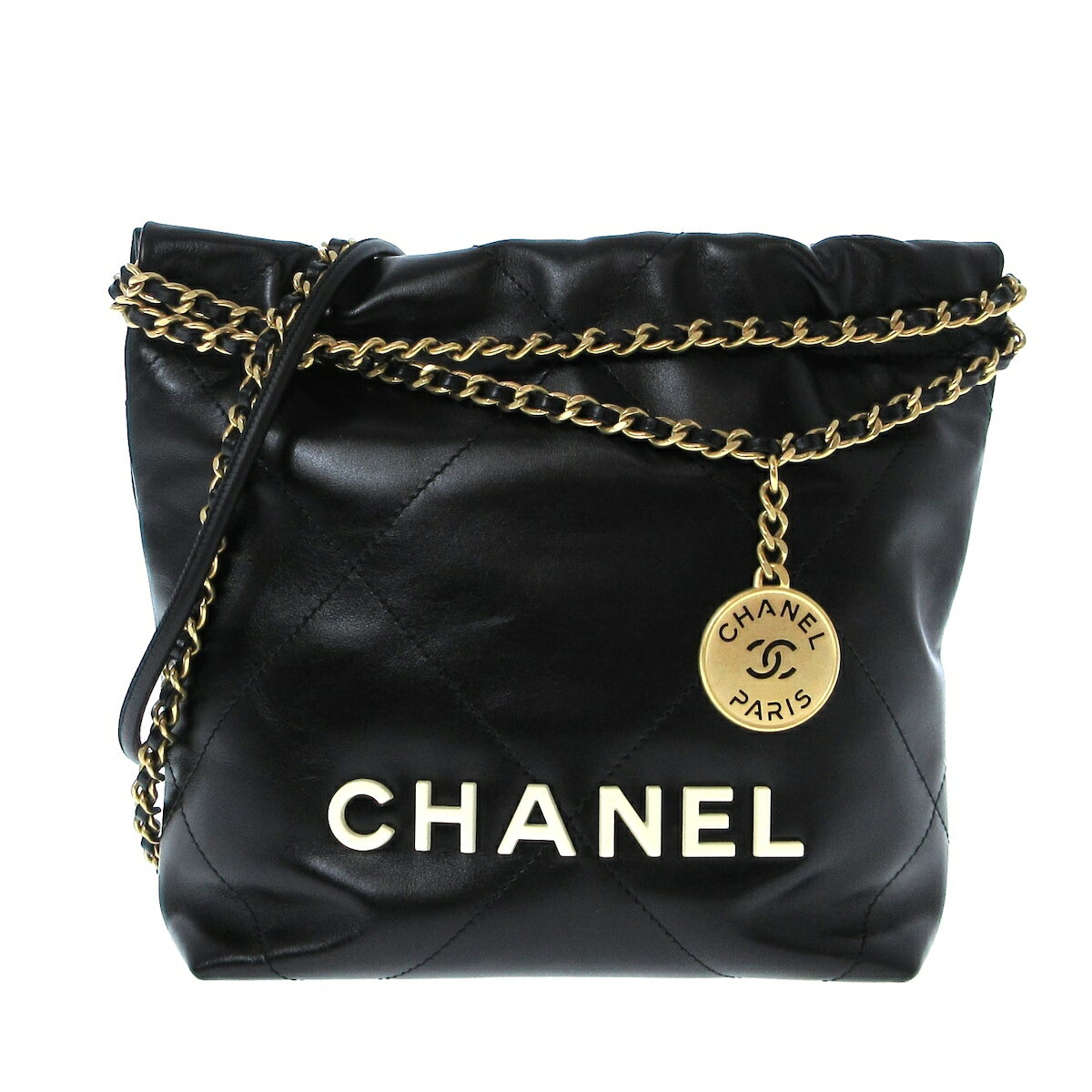 【新着】【中古】CHANEL(シャネル) CHANEL 22 ミニ ハンドバッグ ショルダーバッグ 2WAY/ゴールド金具/チェーンショルダー 黒 シャイニー カーフスキンのサムネイル