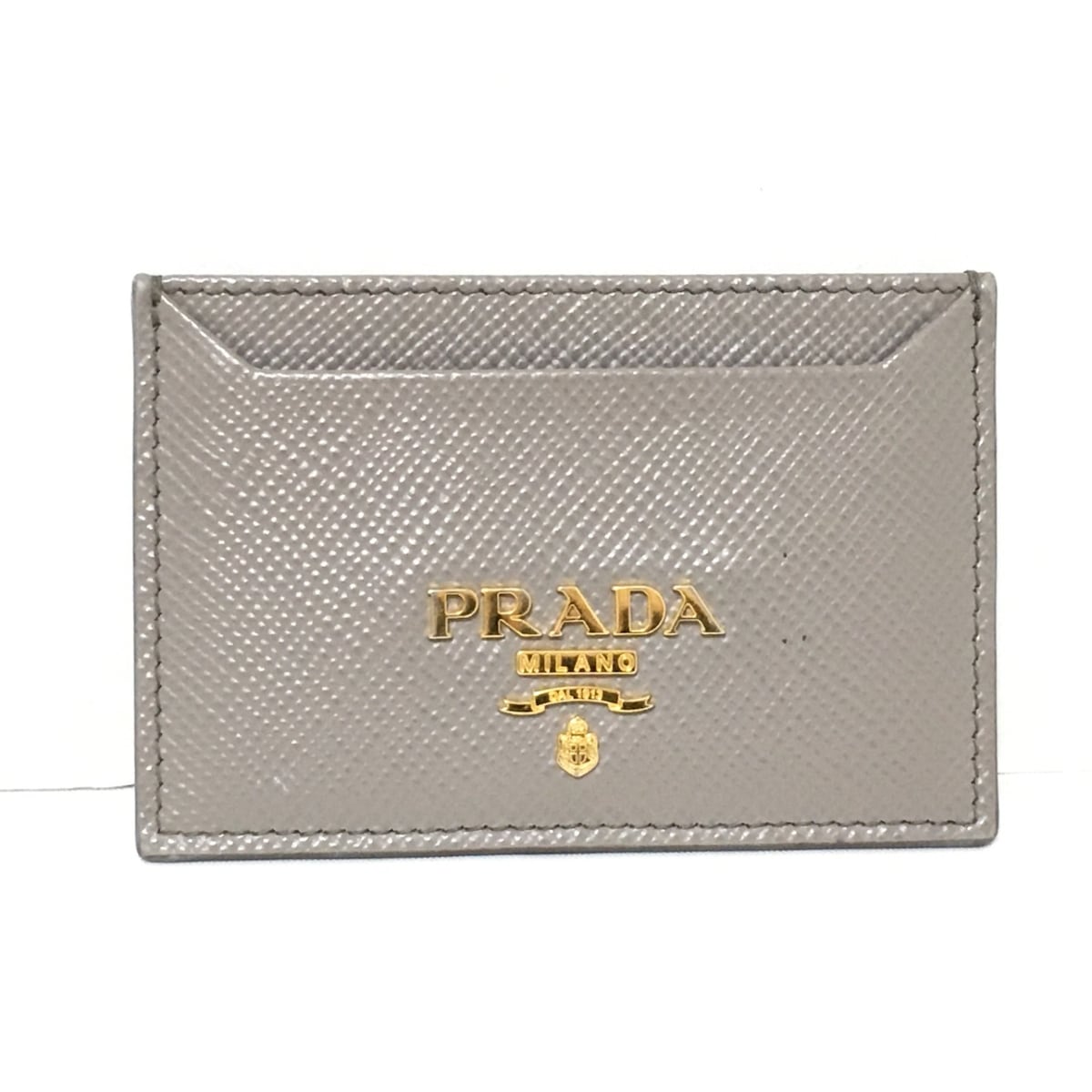 【中古】PRADA(プラダ) パスケース グレーベージュ レザー