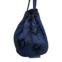 【中古】potechino(ポテチーノ) ワンショルダーバッグ フラワー(花) ネイビー×黒