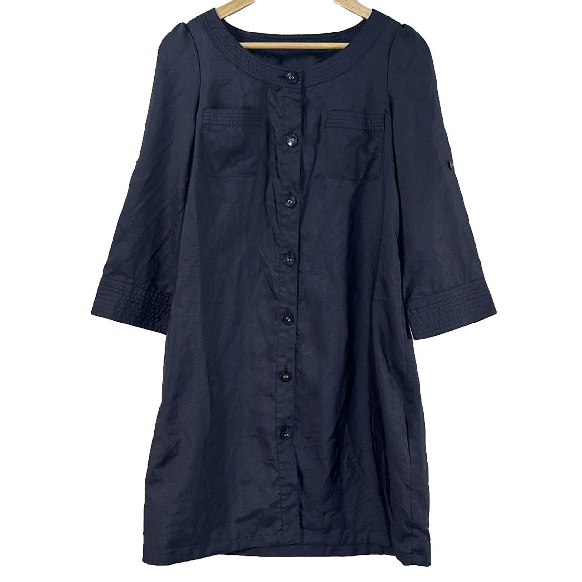 【中古】ANAYI(アナイ) ワンピース 長袖/ひざ丈 ネイビー