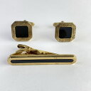 【中古】DIOR/ChristianDior(ディオール/クリスチャンディオール) アクセサリー カフス×1点/ネクタイピン×1点 ゴールド×黒