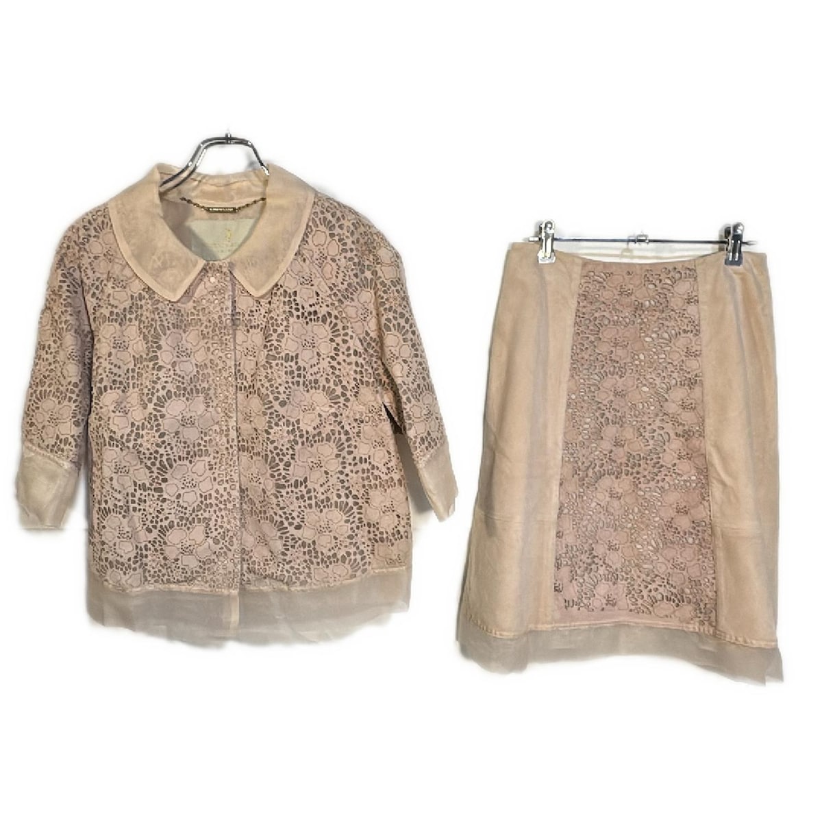 【中古】ROBERTA SCARPA(ロベルタ スカルパ) スカートセットアップ ラムスエード/カットワーク ピンクベージュ