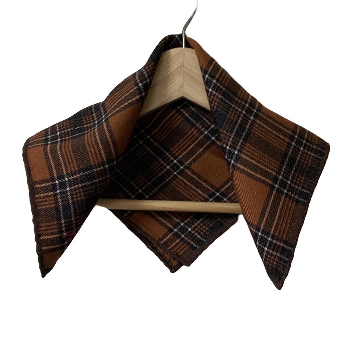 【中古】ISAIA(イザイア) スカーフ チェック柄 ブラウン×黒×アイボリー