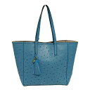 【中古】COLE HAAN(コールハーン) トートバッグ フラワー(花)/パンチング ライトブルー レザー