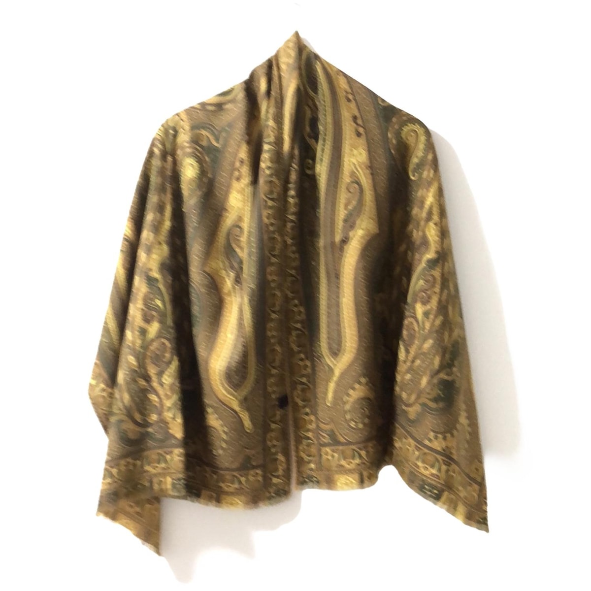 【中古】ETRO(エトロ) ストール(ショール) ペイズリー柄 ダークブラウン×イエロー×マルチ ウール、シルク