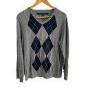 【中古】TOMMY HILFIGER(トミーヒルフィガー) 長袖セーター Vネック/アーガイル グレー×ダークネイビー×白