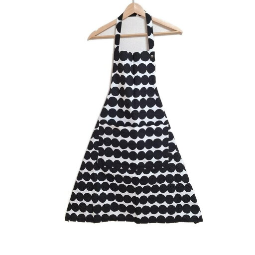 【中古】marimekko(マリメッコ) ワンピース エプロン/ドット柄 白×黒 【中古】marimekko(マリメッコ) ワンピース エプロン/ドット柄 白×黒