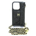 【中古】CHANEL(シャネル) マトラッセ 携帯電話ケース iPhoneケース/iPhone13Pro/フラップポケット/ボールチェーンショルダー/ゴールド金...