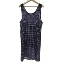 【中古】ANNA SUI(アナスイ) ワンピース エプロン/チェック柄/花柄 黒×ライトパープル