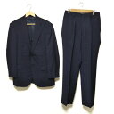 【中古】Aquascutum(アクアスキュータム) シングルスーツ 肩パッド/ストライプ/ネーム刺繍 ネイビー×ダークネイビー