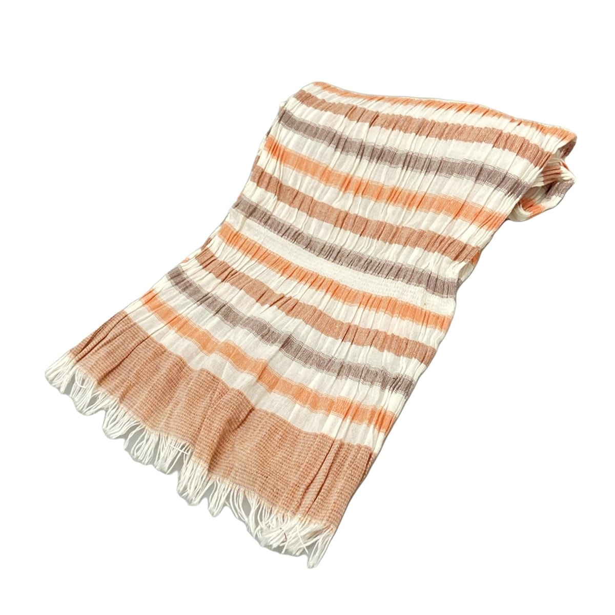 【中古】DAKS(ダックス) ストール(ショール) ストライプ 白×オレンジ×ダークブラウン コットン