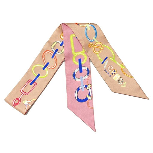 【中古】HERMES(エルメス) ツイリー スカーフ リボンスカーフ/DO RE BOUCLES ピンクベージュ×ピンク×マルチ 【中古】HERMES(エルメス) ツイリー スカーフ リボンスカーフ/DO RE BOUCLES ピンクベージュ×ピンク×マルチ
