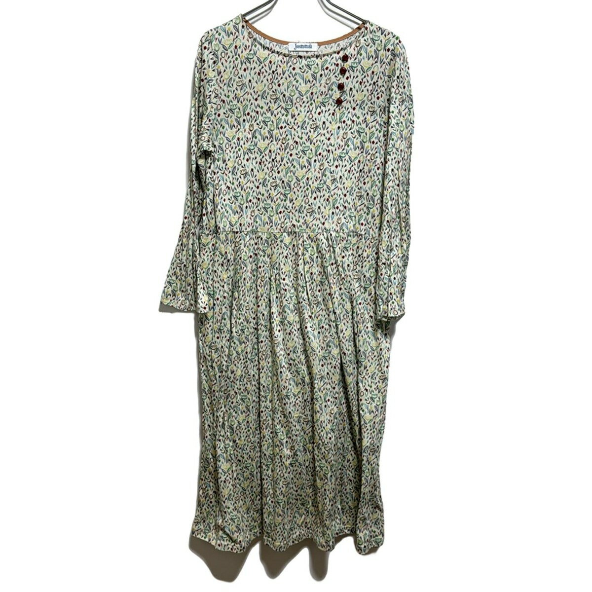 【中古】JOCOMOMOLA(ホコモモラ) ワンピース クルーネック/長袖/ロング/花柄 アイボリー×レッド×マルチ