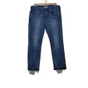 【中古】RED CARD(レッドカード) ジーンズ フルレングス/Anniversary 25th/ダメージ加工/切りっぱなし加工 ネイビー