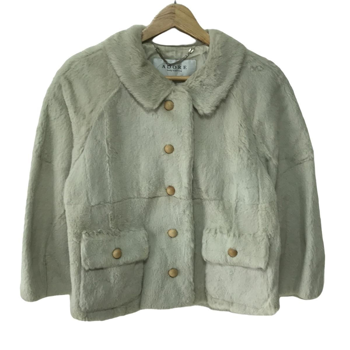 【中古】ADORE(アドーア) コート 毛皮/七分袖/ショート丈/秋/冬 アイボリー ラビット