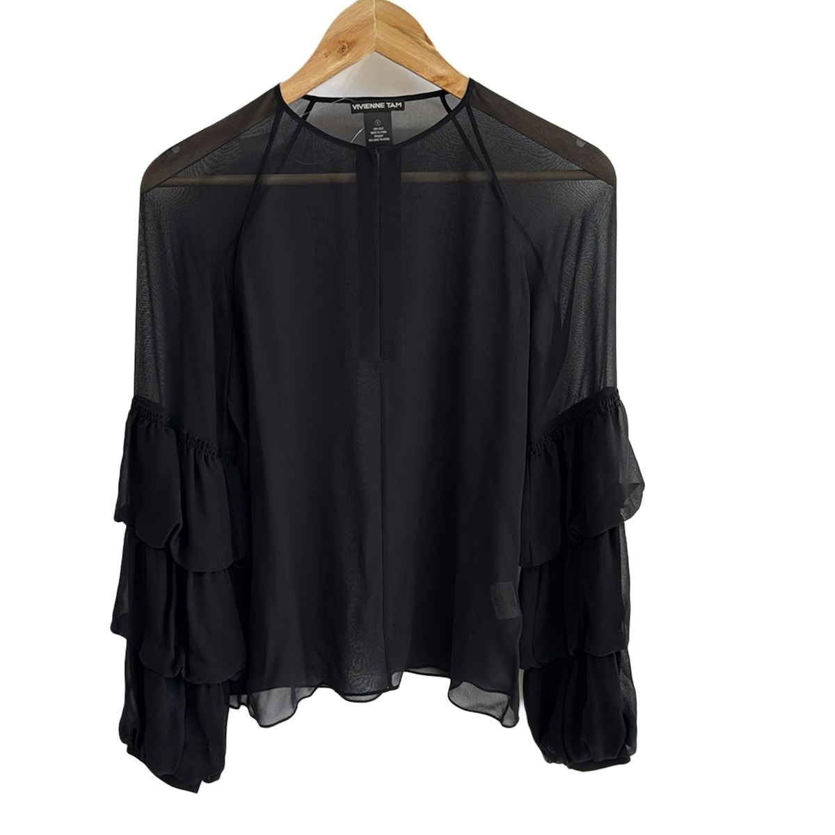 【中古】VIVIENNE TAM(ヴィヴィアンタム) 長袖カットソー クルーネック/シルク/シースルー 黒
