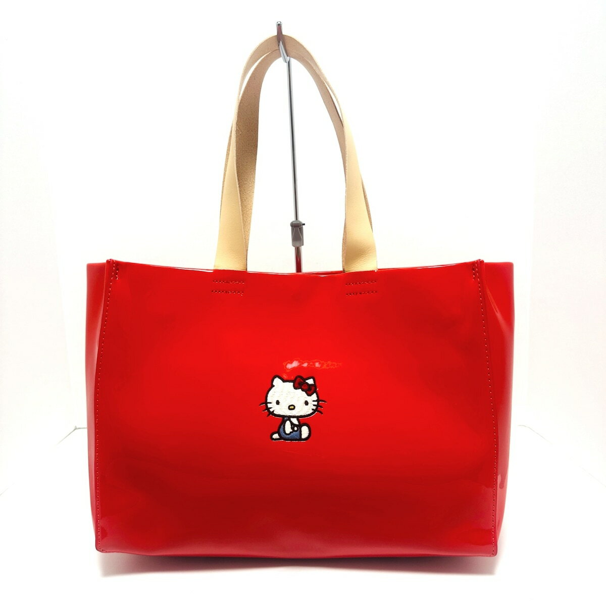 【新着】【中古】BEAMS(ビームス) トートバッグ 刺繍/ハローキティ/BEAMS COUTURE/サンリオコラボ レッド×ベージュ×マルチ レザーのサムネイル