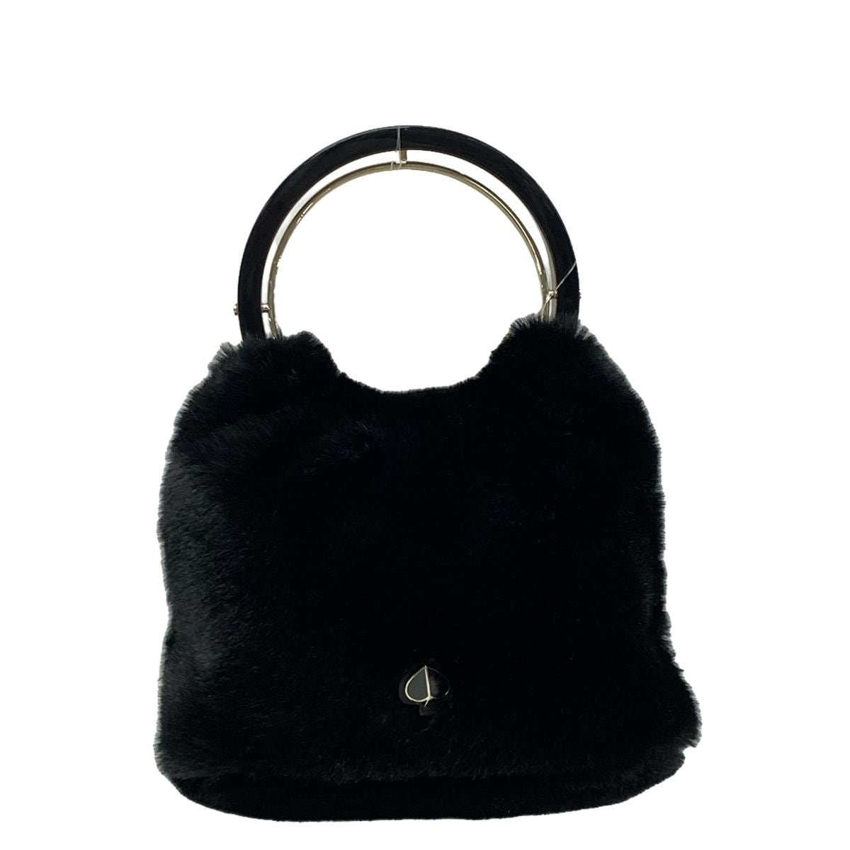 【中古】Kate spade(ケイトスペード) ハンドバッグ 黒×ライトピンク×ゴールド ファー