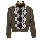 【中古】JOHN SMEDLEY(ジョンスメドレー) 長袖セーター タートルネック/アーガイル/ラメ グレー×ピンク×グリーン