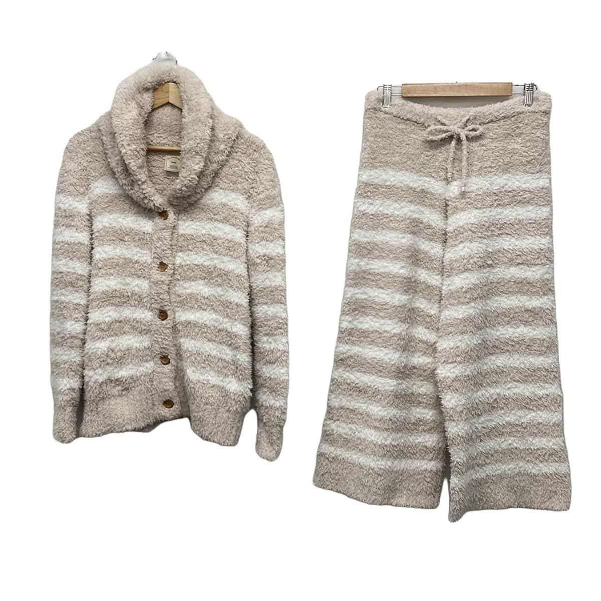 【中古】gelato pique(ジェラートピケ) レディースパンツセットアップ ボーダー ベージュ×アイボリー