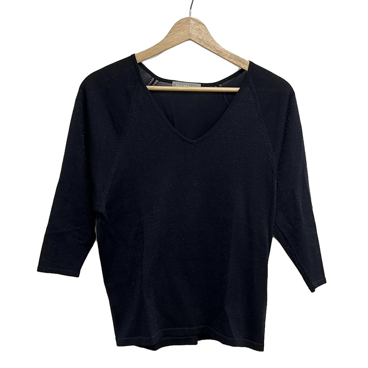 【中古】DAMAcollection(ダーマコレクション) 七分袖セーター Vネック/ラメ ダークネイビー