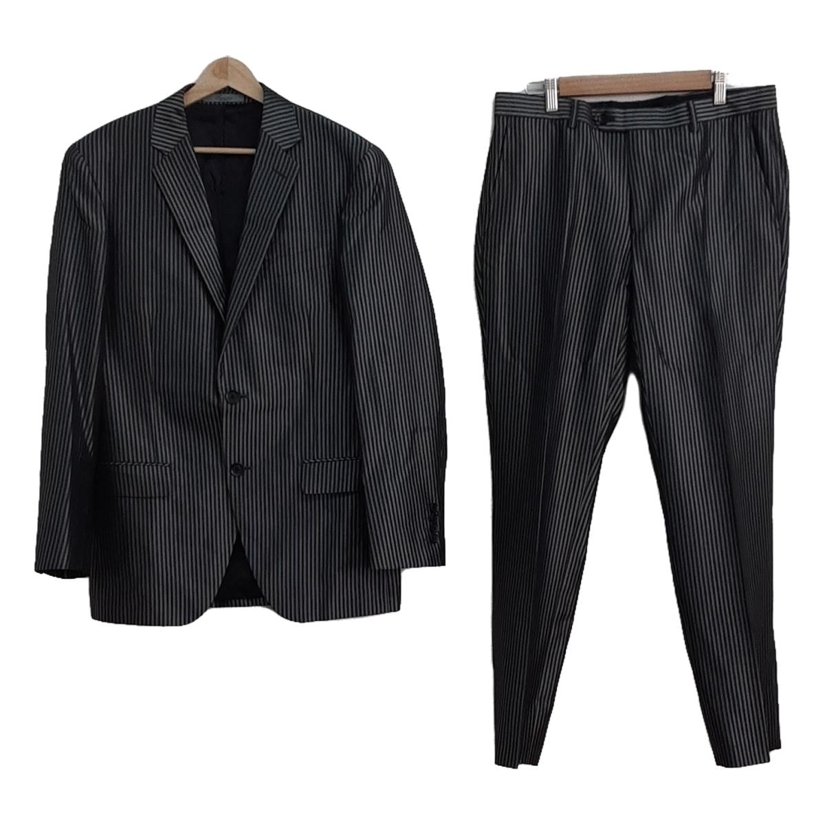 【中古】MEN'S TENORAS(メンズティノラス) シングルスーツ ストライプ/3点セット/Tenoras シルバー×黒