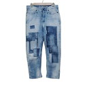 【中古】DENHAM(デンハム) ジーンズ フルレングス/デニム/パッチワーク/ダメージ加工 ライトブルー