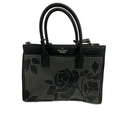 【中古】Kate spade(ケイトスペード) キャメロンストリート サッチェル ハンドバッグ フラワー(花)/パンチング 黒×ライトピンク レザー 【中古】Kate spade(ケイトスペード) キャメロンストリート サッチェル ハンドバッグ フラワー(花)/パンチング 黒×ライトピンク レザー