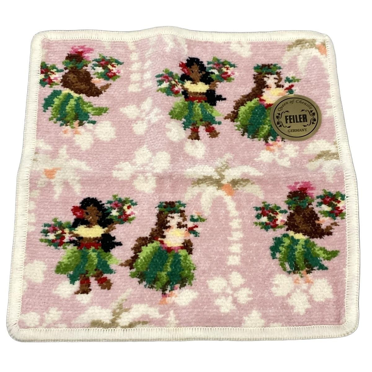 【中古】FEILER(フェイラー) 小物 ハンドタオル ピンク×白×マルチ コットン