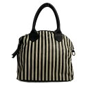 【中古】LAURA DI MAGGIO(ローラディマジオ) ハンドバッグ ストライプ 黒×白 レザー