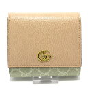 【中古】GUCCI(グッチ) GGマーモント,GGスプリーム/ダブルG バイカラー ミディアム ウォレット 2つ折り財布 ベージュ×ダークブラウン×ピンクベージ...