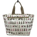 【中古】LESPORTSAC(レスポートサック) ハンドバッグ ネコ柄/イヌ柄 アイボリー×グレーベージュ×ピンク