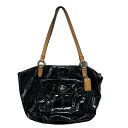 【中古】COACH(コーチ) エンボスドパテントリアトート トートバッグ 黒×ブラウン レザー
