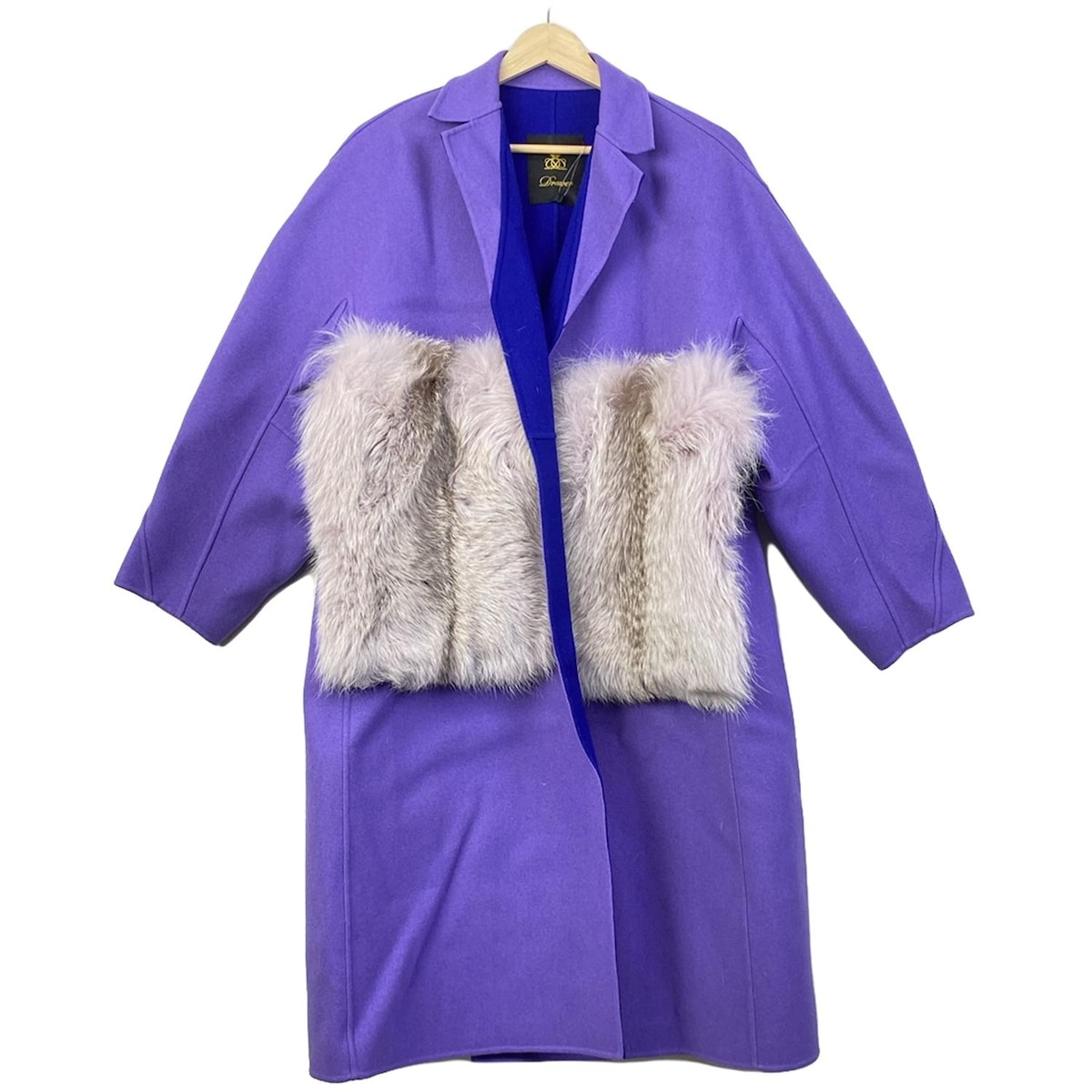 【中古】Drawer(ドゥロワー) コート 長袖/フォックス/ロング丈/2019AW/秋/冬 ライトパープル×ベージュ