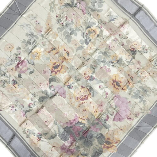 【中古】Oscar de la Renta(オスカーデラレンタ) スカーフ 花柄/ストライプ/シースルー アイボリー×グレー×マルチ 【中古】Oscar de la Renta(オスカーデラレンタ) スカーフ 花柄/ストライプ/シースルー アイボリー×グレー×マルチ