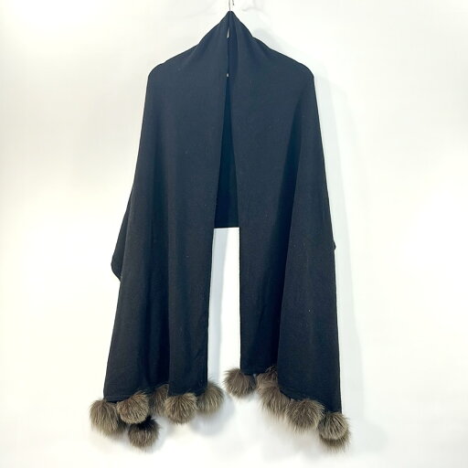 【中古】BALLY(バリー) ストール(ショール) 黒 カシミヤ、ファー 【中古】BALLY(バリー) ストール(ショール) 黒 カシミヤ、ファー