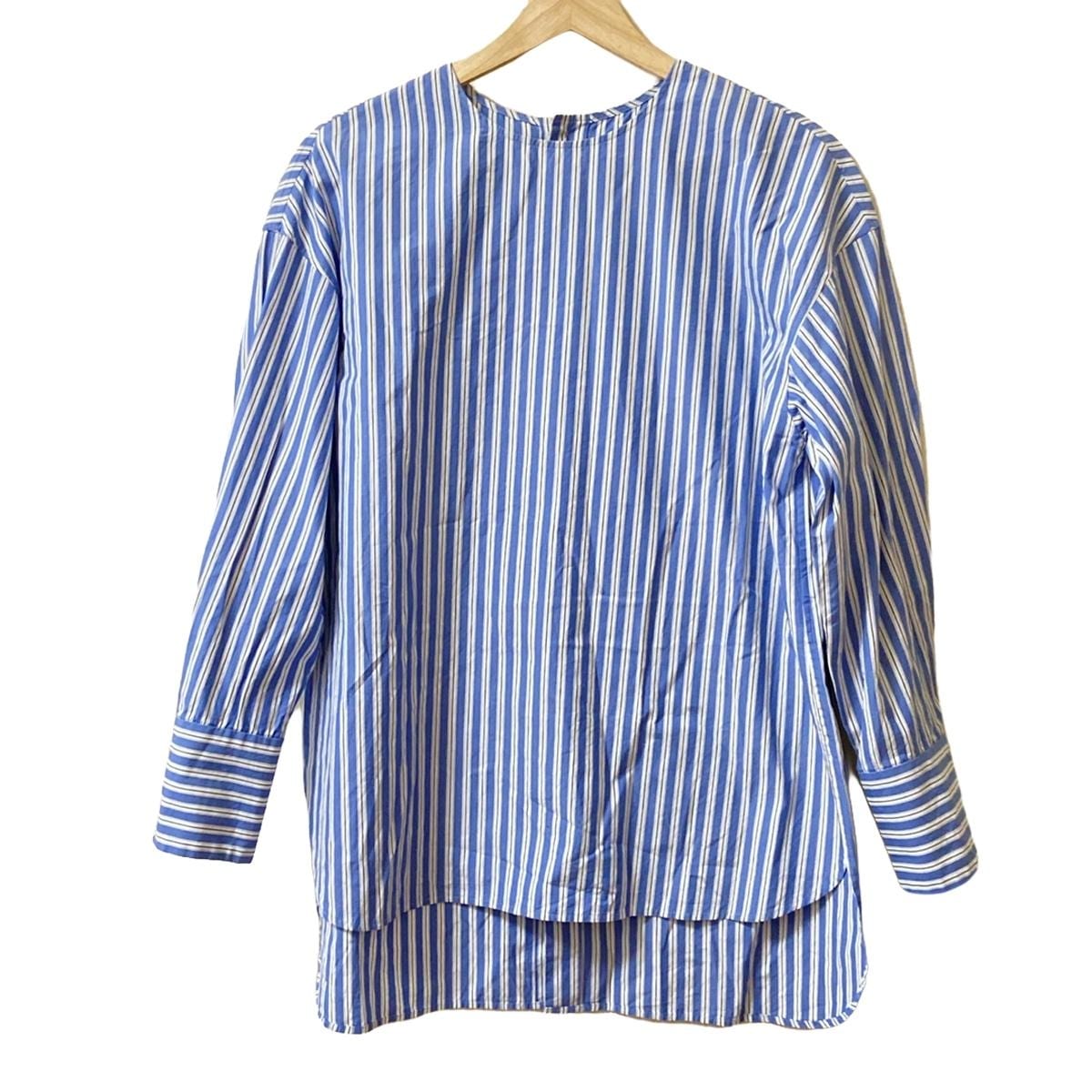 【中古】SHIPS(シップス) チュニック クルーネック/長袖/ストライプ/any ブルー×白×ネイビー