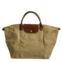 【中古】LONGCHAMP(ロンシャン) ル・プリアージュオリジナル ハンドバッグ 折りたたみ ベージュ×ダークブラウン レザー